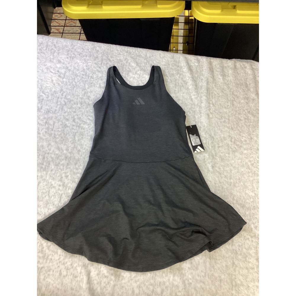 Adidas Girls Tennis Dress‎ Grey Black Slim Fit Racerback AZ10335 Size L 14 NWT